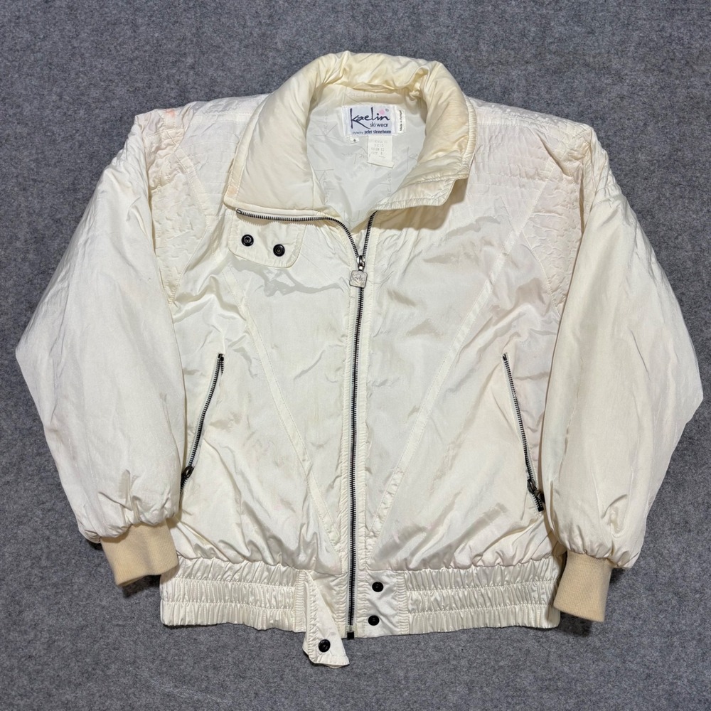Vintage Kaelin Ski Wear Peter Steinebronn Cream Puffer Jacket Womens Size 6 5215
